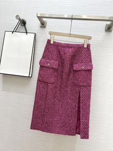 Skirts 2023 Spring And Summer Women Classic Two-pocket Design With A Split Plum Purple Floral Skirt For Female