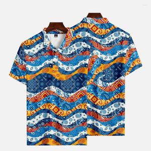 Polos maschile in stile hawaiano a ondulazione stampa stampare estate bottle down collare polo collare casual tendenza a maniche corte oversize