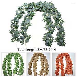 Decorative Flowers 2m Eucalyptus Garland Artificial Faux Wall Decor Leaves Vines Plant Wedding Backdrop Arch Garden Decoration