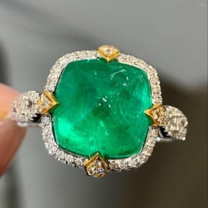 Cluster Rings LR2023 Emerald Ring Pure 18K Gold Jewelry Nature Green 3.98ct Gemstones Diamonds Female For Women Fine