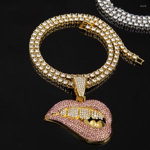 Anhänger Halsketten Modetrend Hip Hop Halskette Schmuck sexy Temperament Biss Lippen HipHop Tenniskette 4mm 24 Zoll