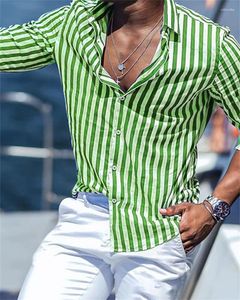 Camisas casuais masculinas verão 2023 Camisa impressa verde de mangas longas, vestido de festa de luxo social Hawaiian Classic Fashion 6xl