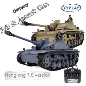 Diecast Model Henglong 3868 F 8 Remote Control Electric Tank 1 16 German III Assault Gun Simulation Smoking Car Children S Toy 230818