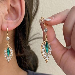 Hoop Earrings Green Leaf Light Luxury Fashionable Face And Thin Little For Women Good