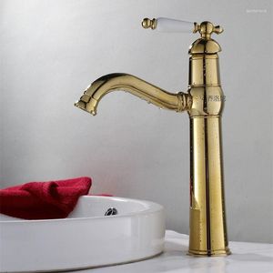 Bathroom Sink Faucets Fan Ensha Simple Kitchen And Cold Water Faucet Copper Gold Plated Sitting Brass Single Handle Double Hole Basin