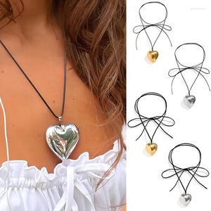 Pendant Necklaces Fashion Romantic Big Heart Clavicle Necklace Women Wedding Party Y2K Jewelry Adjustable Gothic Velvet Sexy Choker Gift