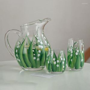 Wine Glasses Creative Glass Cup Heat-Resistant Cool Kettle Home Livingroom Coffeetable Decorative Vase Fruit Bowl Green Printing Ornament