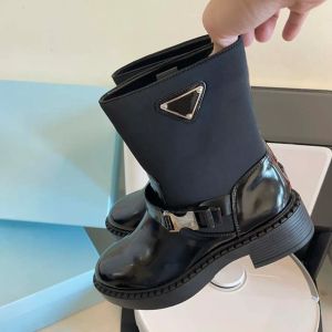 New black Leather Ankle Chelsea Boots platform slip-on round Flat booties chunky half boot luxury designer High top shoes women Knight Boots size35-40