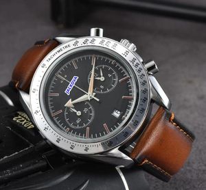 Sub wybieraj praca automatyczna data Mężczyźni Stopwatch zegarki Luksusowe skórzane stali ze stali nierdzewnej Kwarcowy ruch Clock Super jasny popularny popularne strzały Pins Watch Prezenty