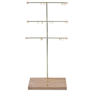 Necklace Earrings Set Metal 3 Tier Tabletop Bracelet Jewelry Organizer Display Tree Holder Wood Color