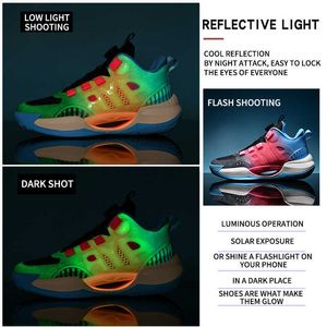 Gradient Color Womens Mens Reflective Basketball Shoes Youth Casual Sneakers Professional High Top Sports Training Shoes Glow in Dark