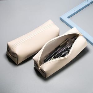 Leather Large Capacity Pencil Bag Stationery Holder Case Storage Box Zipper Pouch Student School Supplies