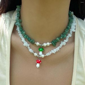 Pendant Necklaces Lacteo Irregular Natural Stone Chip Beaded Necklace Mushroom Choker For Women Jewelry Cute Girls Vintage Party Collar