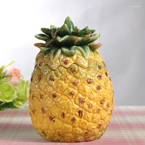 Förvaringsflaskor keramiska ananas godisburk utsökt handmålad heminredning slutbord ornament tank mat containrar honung