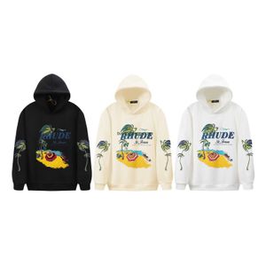 TT73 herrtröjor Sweatshirts 23SS Autumn/Winter American Fashion Brand Rhude Coconut Beach Tryckt Hip Hop Hop Men's and Women's Casual Hooded and Plucked tröja