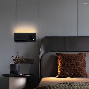Duvar lambası kablosuz şarj modern led sıcak beyaz ışık parlaklığı usb siyah lüks ev dekor yatak odası başlık