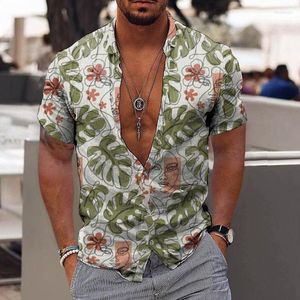 القمصان غير الرسمية للرجال الأزهار ثلاثية الأبعاد للذكور شاطئ هاواي الاستوائي القصيرة الأكمام قمم أزياء Homme بلوزة Camisa كبيرة الحجم
