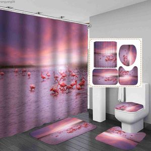 Shower Curtains Beach View Shower Curtains Shell 3D Bathroom Curtain With Frabic Waterproof Polyester Bathroom Decor Non Slip Rug Sets R230821