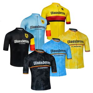 Camas de ciclismo Tops Flanders Men Equipe Jersey de ciclismo Mangas curtas Bike Use roupas Triatlo MTB Road Ciclismo Hombre 230820