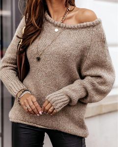 Женские свитера Осенний зимний рукав с длинным рукавами пуллеры негабаритные сексуальные вязаные вязаные джампер с о-вырезом теплый свитер.