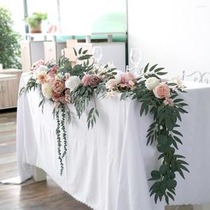 パーティーデコレーション人工ローズフラワーランナー素朴なガーランドフローラルアレンジメント結婚式の背景アーチフラワーズテーブル
