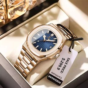 Relógios de pulso Poedagar Luxury Man Wristwatch Business Aço inoxidável Quartz Homens assistem à prova d'água Data luminosa Square Homens de Relógios Relógios 230820