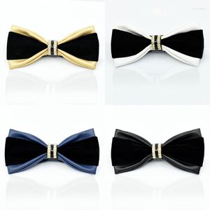 Bow Ties 10Pcs/Lot Blue Self Tie For Men Leather Gold Bowtie Luxury Men's Wedding Silver Rhinestone Groom Bowties B002