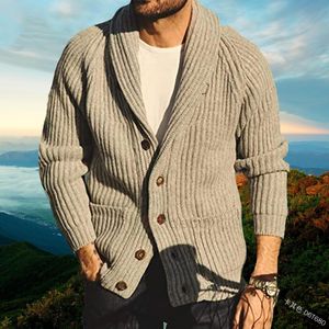 Maglione da uomo maglione a manica lunga colore solido v collo maschi cardigan a petto singolo abbottonate inverno camicia per maglieria giacche pulluver 230821