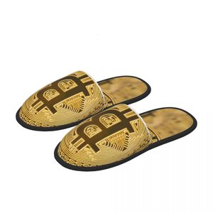Slippers Men Mulheres Pluxus Flipers internos vintage Bitcoin Padrão amarelo Sapatos macios e macios calçados em casa O outono do inverno 230820