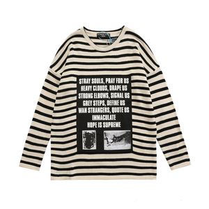 Erkek Hoodies Sweatshirts Sonbahar Kadın Erkekler Doku Doku Yuvarlak Boyun Uzun Kollu Siyah Beyaz Şerit Mektup Baskı Marka Kazak Vintage Moda 230821