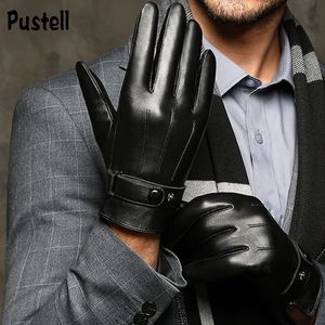 Five Fingers Gloves Business Gloves Men Winter PU Leather Touch Screen Plus Velvet Keep Warm Windproof Driving Autumn Male Black Gloves 230821