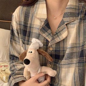 Frauen Nachtwäsche koreanischer Stil karistischer Pyjama Set Frau 2 Stück Winter Langarm Top mit Hosenanzügen Pijama Pyjama