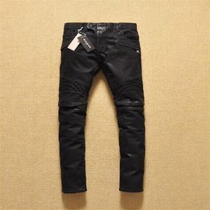 Whole-new Men Knee folds Waxed Water Locomotive black skinny pants jeans high quality Straight pants 219J