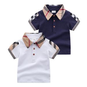 Baby Boys Romper T-shirts Turn-Down Collar Summer Kids Short Sleeve Plaid T-shirt Gentleman Style Children Cotton Casual Tops Tees202J