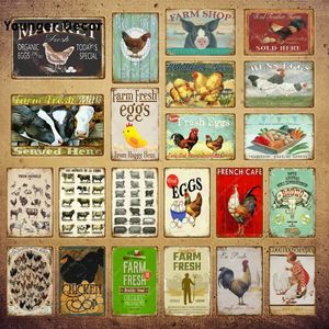 Pazar Taze Yumurta Metal İşaret Milk Mağazası Cafe Ev Dekoru Çiftlik Hayvanları Vintage Poster Mutlu Tavuk Retro Plak Metal Boyama Çiftliği Pet Pet Poster 30x20cm W01