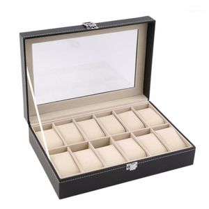 Caixa de relógio de designer 12 slots Grid PU Couather Box Caixa de jóias Organizador Caixa Bloqueada Caixas Retro Saat Kutusu CAIXA Para R258f