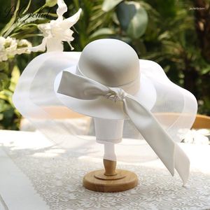 Cabeças de cabeceira peorchid elegante chapéus de casamento na moda Big Brim Boho Mulheres de grandes dimensões Chapéu de Bridal Avaliáveis ​​Igreja formal