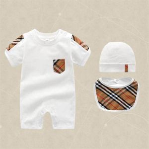 High quality Fashion Newborn Jumpsuits Infant Baby Boys and girls Romper Designer Clothes 100% cotton Kids luxury Rompers hat Bibs254G