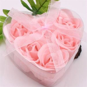 12 kutu 6pcs pembe dekoratif gül tomurcuk petal sabun çiçek düğün lehine kalp şekilli kutuzz