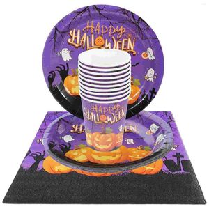 Servis uppsättningar halloween dekorationer tallrik dekorer fest kit papper bordsbord plattor plattor leveranser