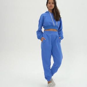 Pantaloni da donna a due pezzi a colori solidi con cappuccio personalizzato per l'ombelico personalizzato esposto Sude a maniche lunghe abiti da donna abbinamento set streetwear manica lunga