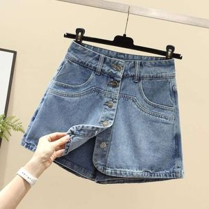 Anti -exponering design kjolar nisch hög midja oregelbundna denim shorts kvinnor smala mångsidiga halvlängd byxor kjol