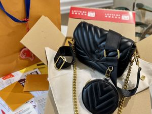 Kadın Çantalar Çanta Orijinal Kutu Tarih Kodu Çanta Debriyaj Omuz Messenger Cross Vücut Seri Numarası 3pcs Set Cüzdanlar Crossbody Bags Totes Lüks Tasarımcı Siyah Cüzdan