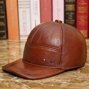 Ball Caps Genuine Leather Hat Male Fashion Baseball Cap Adjustable Cowhide Outdoor Leisure Warmth Ear Protectors B-8652