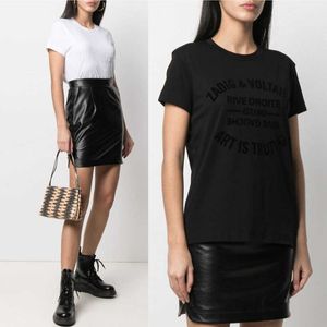 Zadig Voltaire 23SS 디자이너 T 셔츠 편지 ZV 여자 티셔츠 면화 클래식 레터 인쇄 단단한 검은 색 면화 흰색 짧은 슬리브 티셔츠