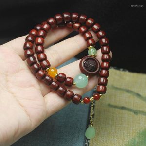 Strand Natural Rosewood Double Layer Buddha Pärlor Armband Män och kvinnor Jade Pendant Buddhist Meditation Prayer Hand String