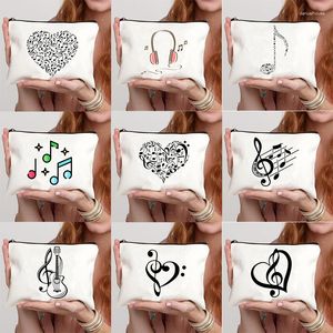 Cosmetic Bags Musical Note Pattern Women's Make-up With Zipper Shool Pencil Case Funny Storage Bag Organizer Female Mini Pouch