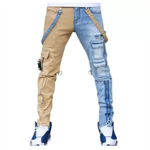 Jeans masculinos High Street Macacão reto masculino Hip-hop Amarelo Amarelo Jeans de jeans da moda MAIS Jean213o