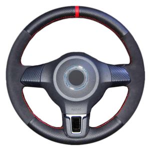 Black Suede Car Steering Wheel Cover for Volkswagen Golf 6 Mk6 VW Polo Sagitar Bora Santana Jetta MK5238n