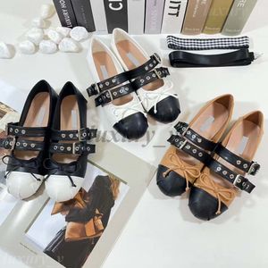 Designer Dress Shoes Mary Jane Sandals Strap Flat Shoes Vintage Round Toe Matching Mules Fairy Bow Ballet Loafers